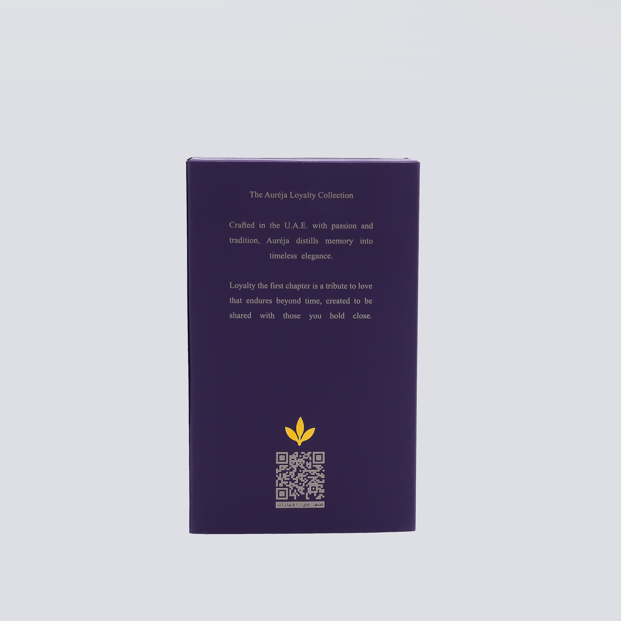 Purple book with text and a QR code on a light gray background