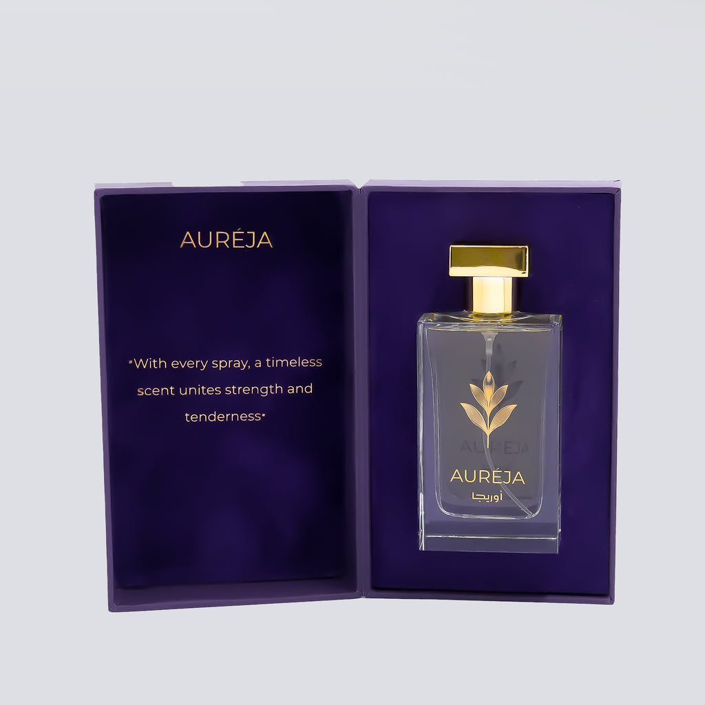 “Aureja AL-8 Extrait De Parfum 105ML – Luxury unisex leather-inspired fragrance with premium purple and gold packaging – Aureja”