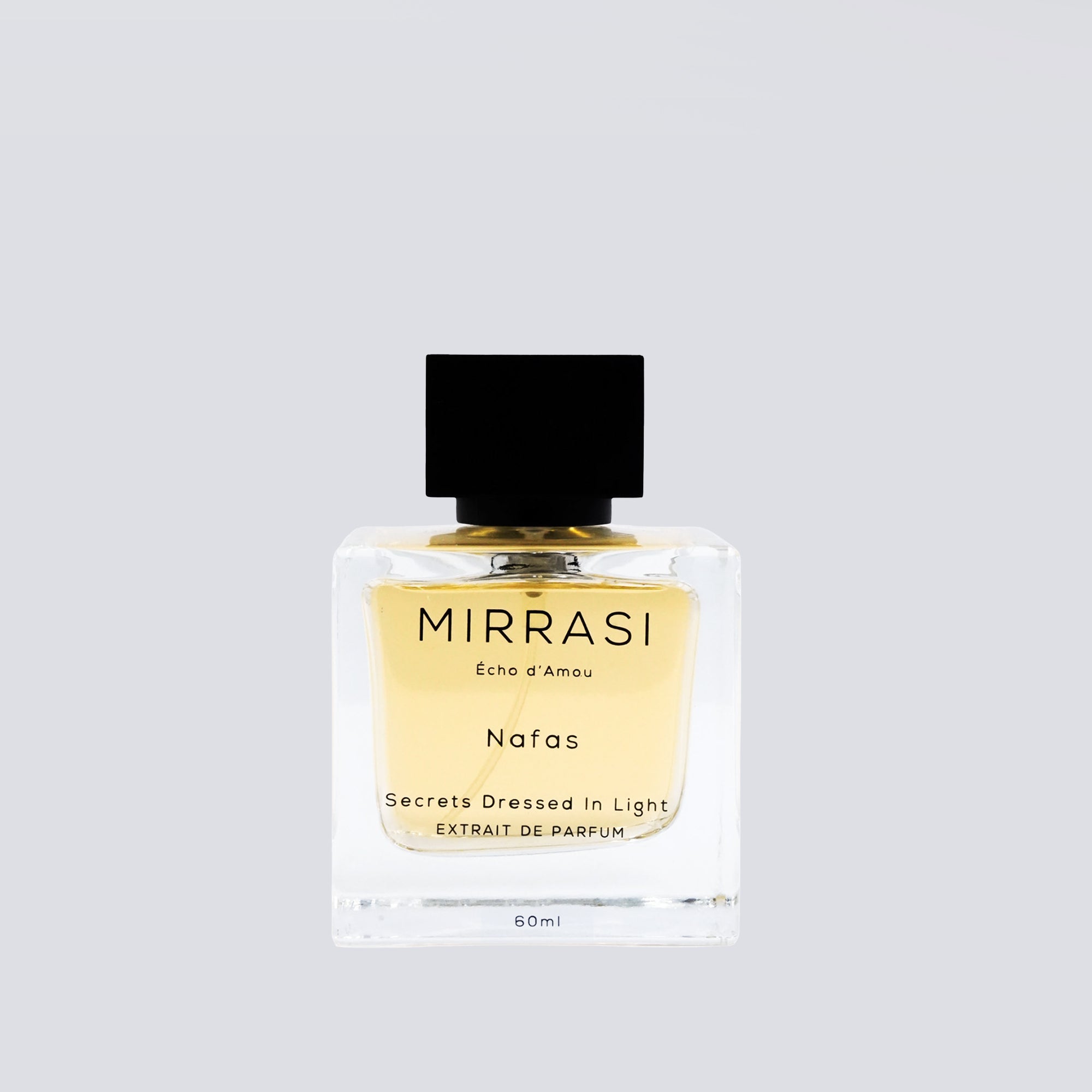 Mirrasi perfume bottle on a light gray background