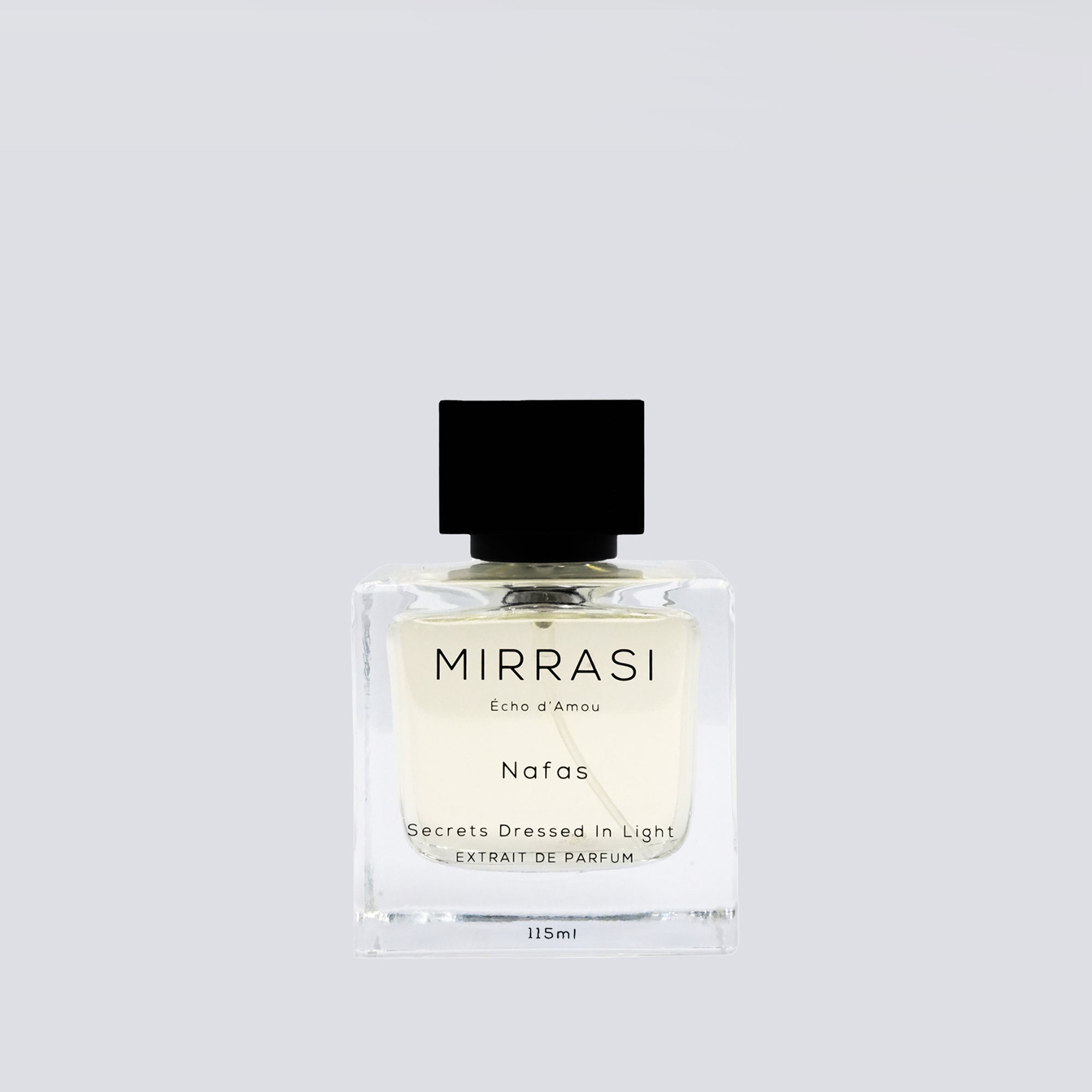 Mirrasi Nafas MN-5 Extrait De Parfum – Unisex fragrance available in 60ML and 115ML – bottle and packaging – Aureja.ae