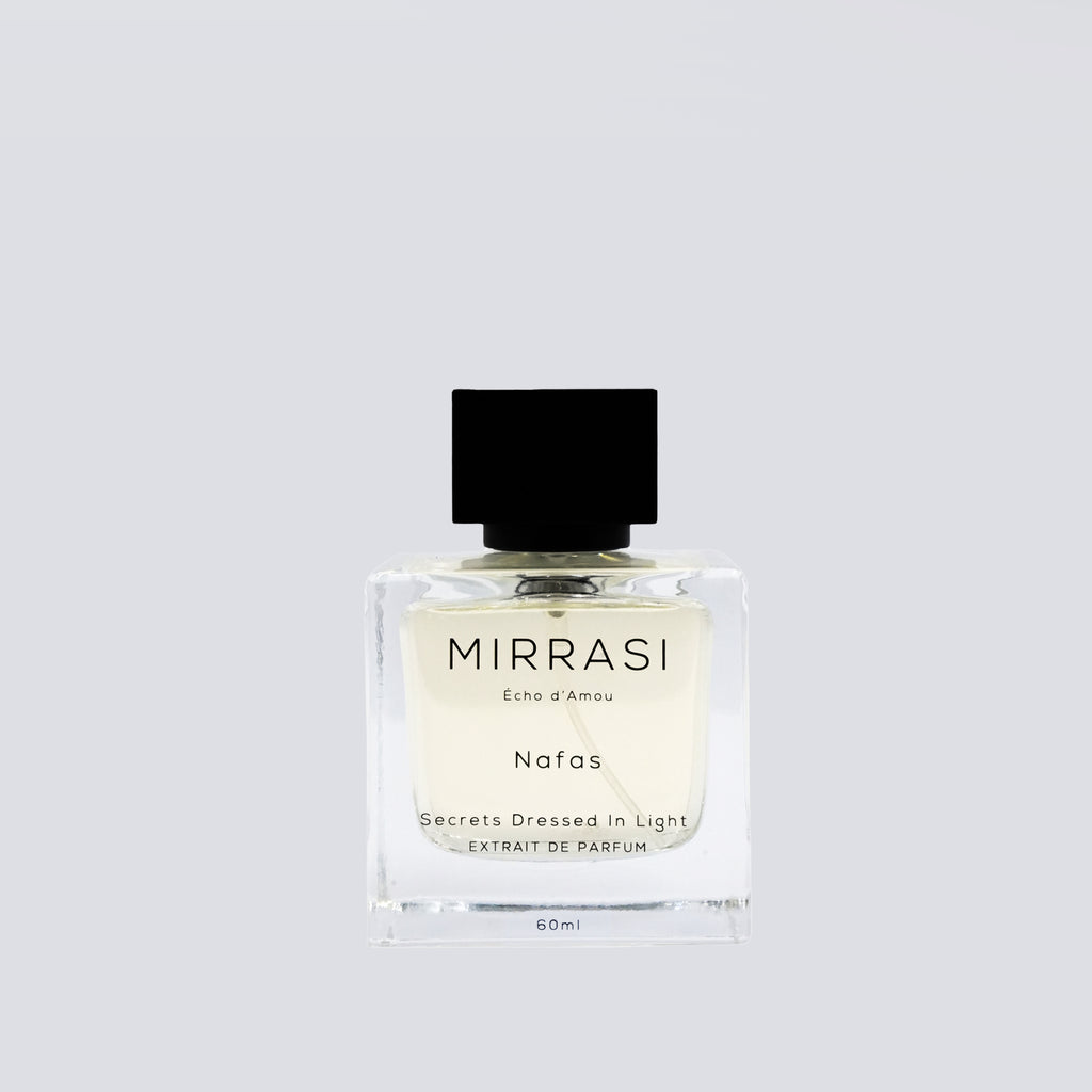 Mirrasi Nafas MN-5 Extrait De Parfum – Unisex fragrance available in 60ML and 115ML – bottle and packaging – Aureja.ae