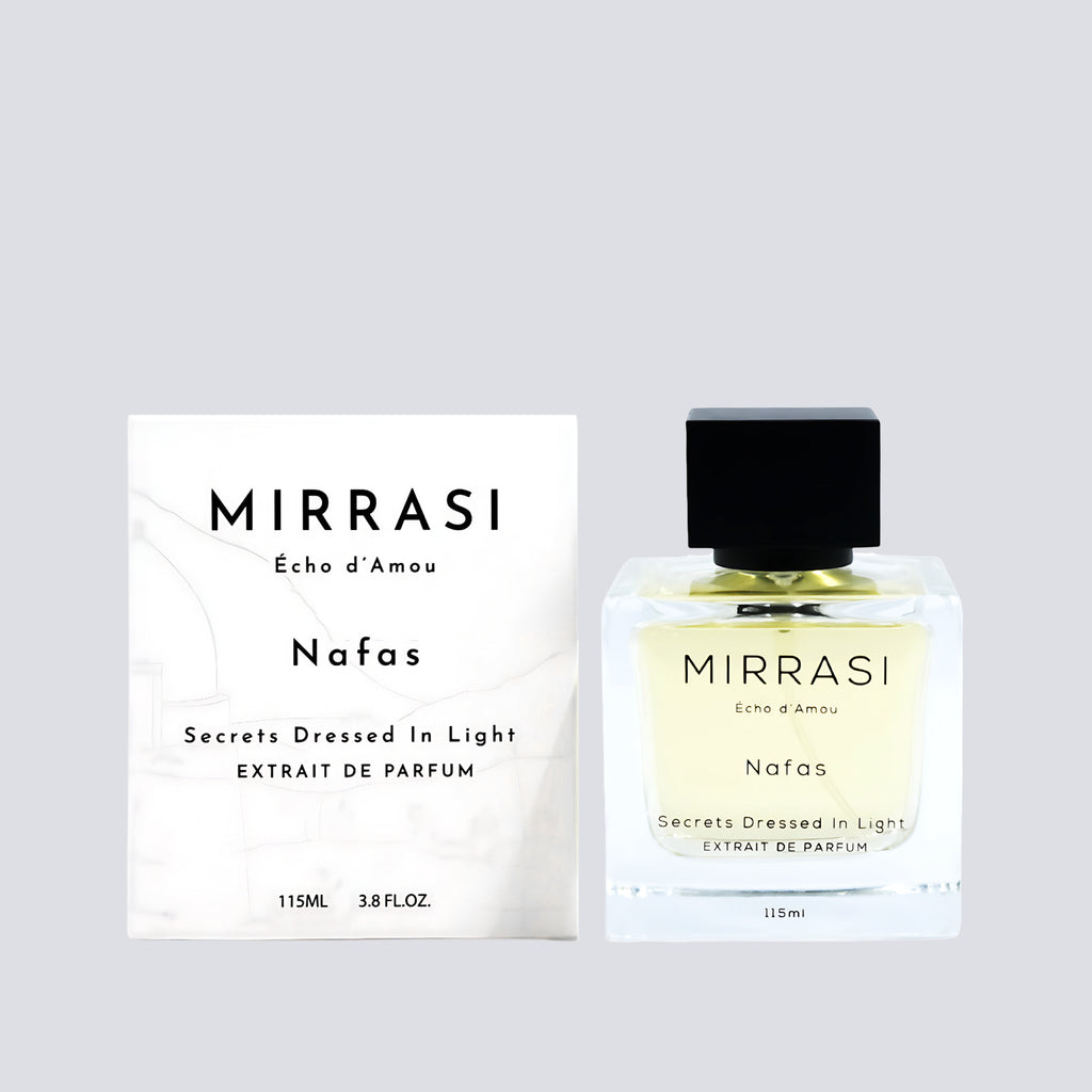 Mirrasi Nafas MN-6 Extrait De Parfum – Unisex fragrance available in 60ML and 115ML – bottle and box – Aureja.ae