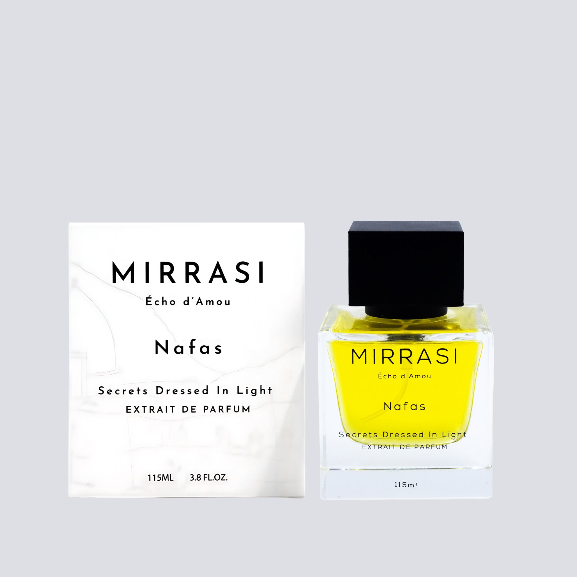 Mirrasi Nafas MN-8 Extrait De Parfum – Unisex fragrance in 60ML and 115ML – bottle and packaging – Aureja.ae