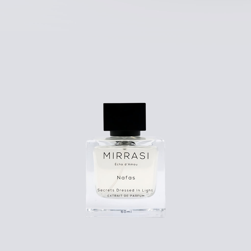 Mirrasi perfume bottle on a light gray background
